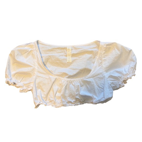 Missguided White Puff Sleeve Milkmaid Crop Top Size L Boho Coquette Summer - Picture 2 of 9